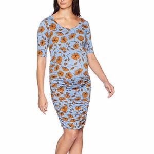 *2X HP* Maternity Floral Elbow-Sleeve Ruched Dress